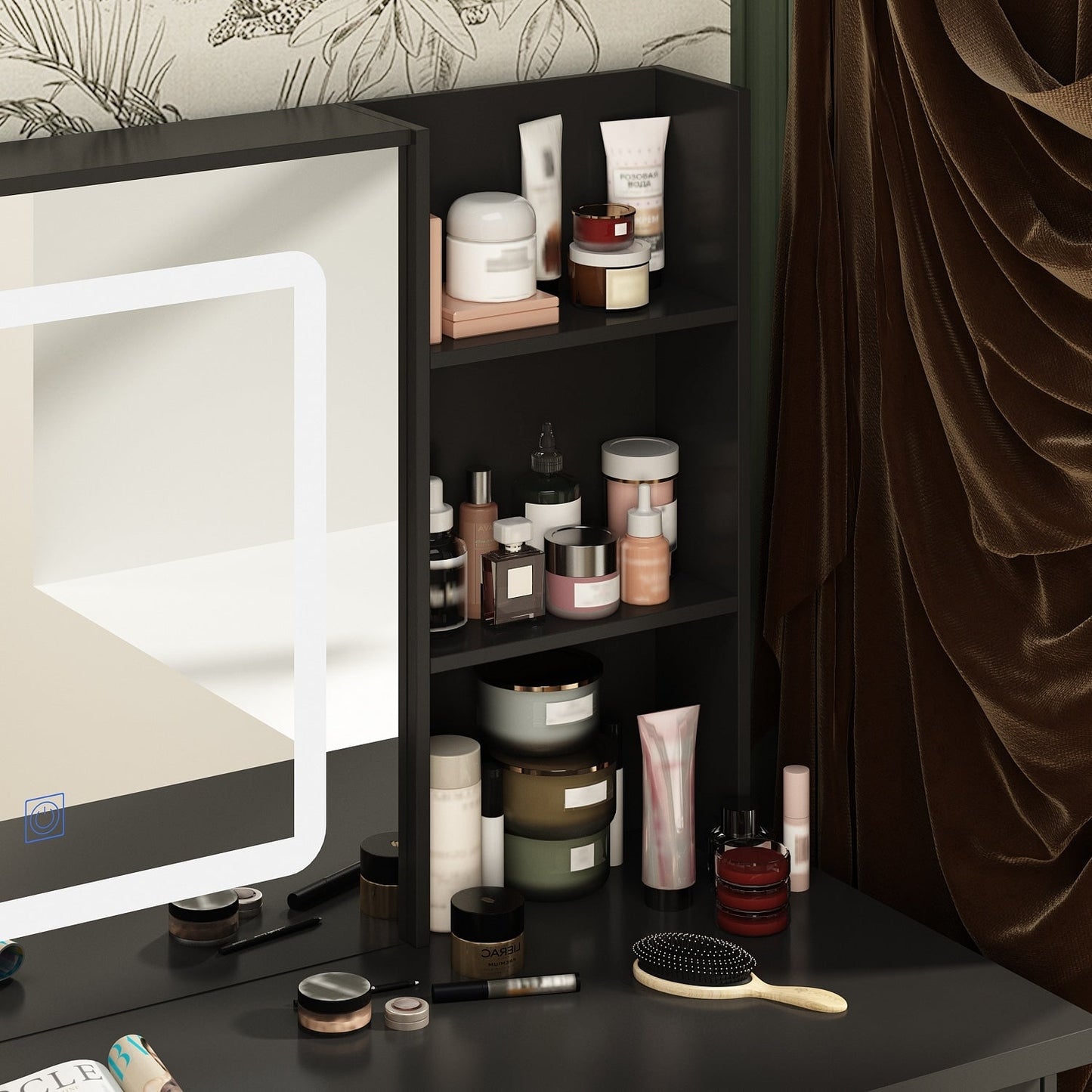 Ensemble de coiffeuse de maquillage de 39,4 po de largeur avec tabouret et miroir