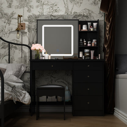 Ensemble de coiffeuse de maquillage de 39,4 po de largeur avec tabouret et miroir