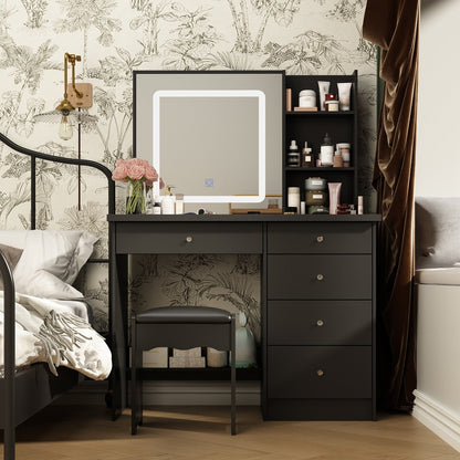 Ensemble de coiffeuse de maquillage de 39,4 po de largeur avec tabouret et miroir