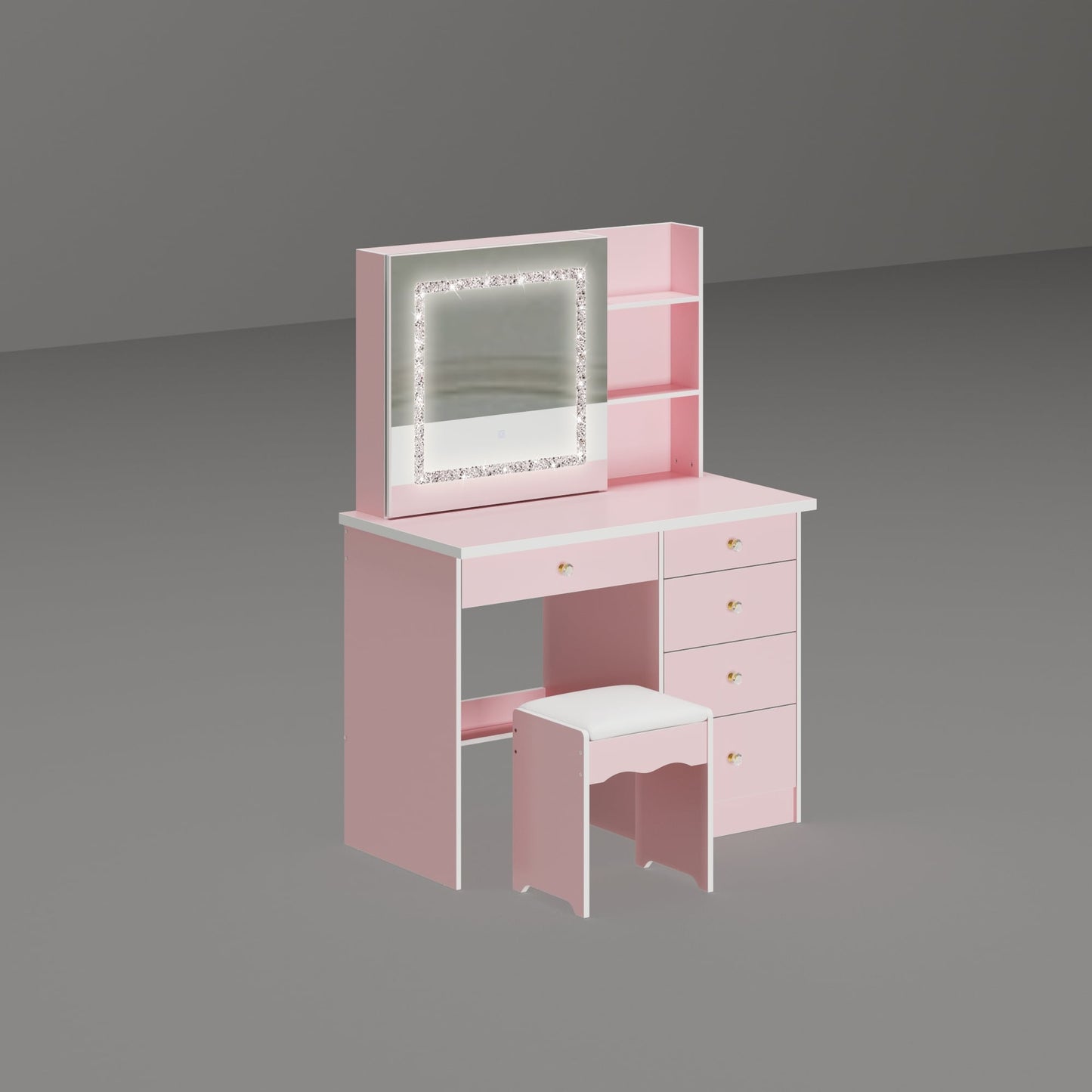 Ensemble de coiffeuse de maquillage de 39,4 po de large avec tabouret et miroir