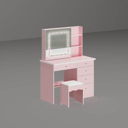 Ensemble de coiffeuse de maquillage de 39,4 po de large avec tabouret et miroir