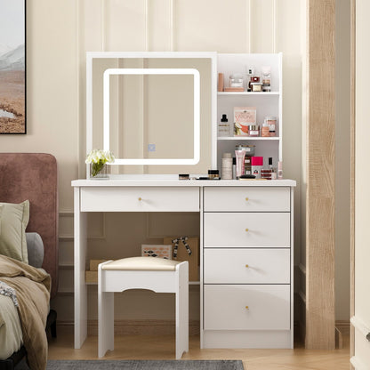 Ensemble de coiffeuse de maquillage de 39,4 po de large avec tabouret et miroir