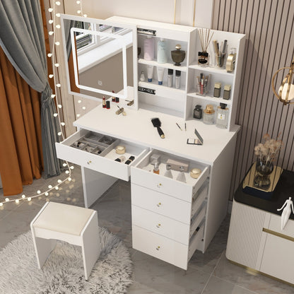 Ensemble de coiffeuse de maquillage de 39,4 po de large avec tabouret et miroir