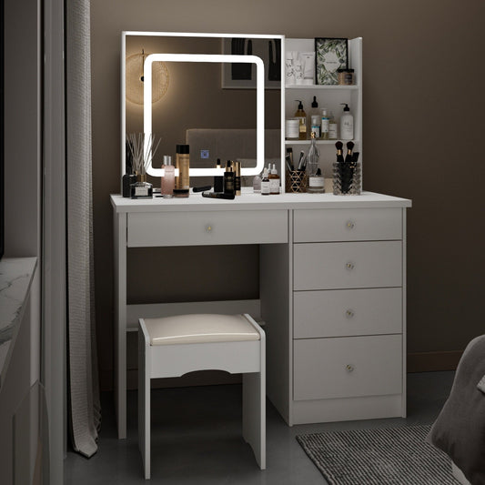 Ensemble de coiffeuse de maquillage de 39,4 po de largeur avec tabouret et miroir