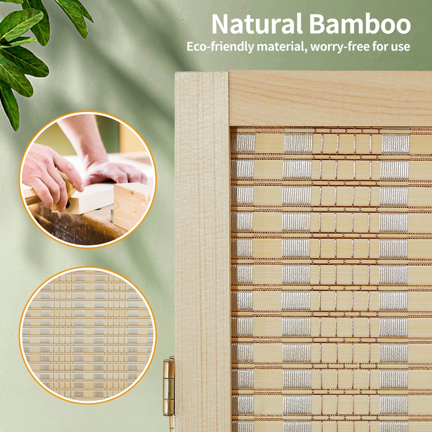 Paravent en bambou 4/6 panneaux, 1,8 m, amovible, pour séparation de pièce, écran de confidentialité pliable