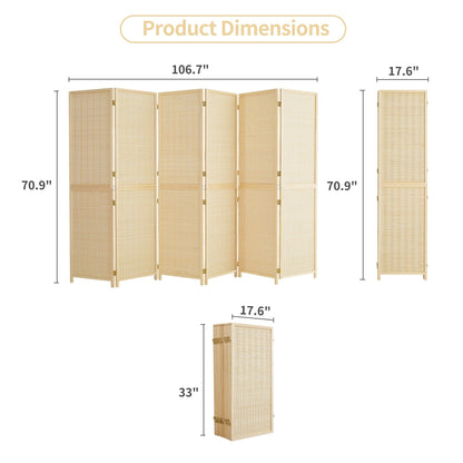Paravent en bambou 4/6 panneaux, 1,8 m, amovible, pour séparation de pièce, écran de confidentialité pliable