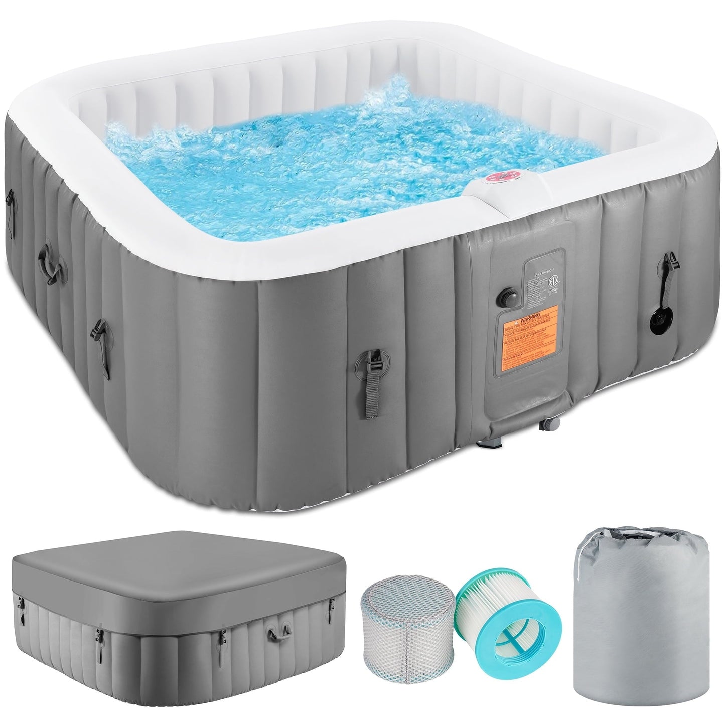 Spa gonflable d'extérieur pour 4 à 6 personnes avec panneau de commande et 130 jets, housse de protection isolante et protection de sol – 75 po de largeur