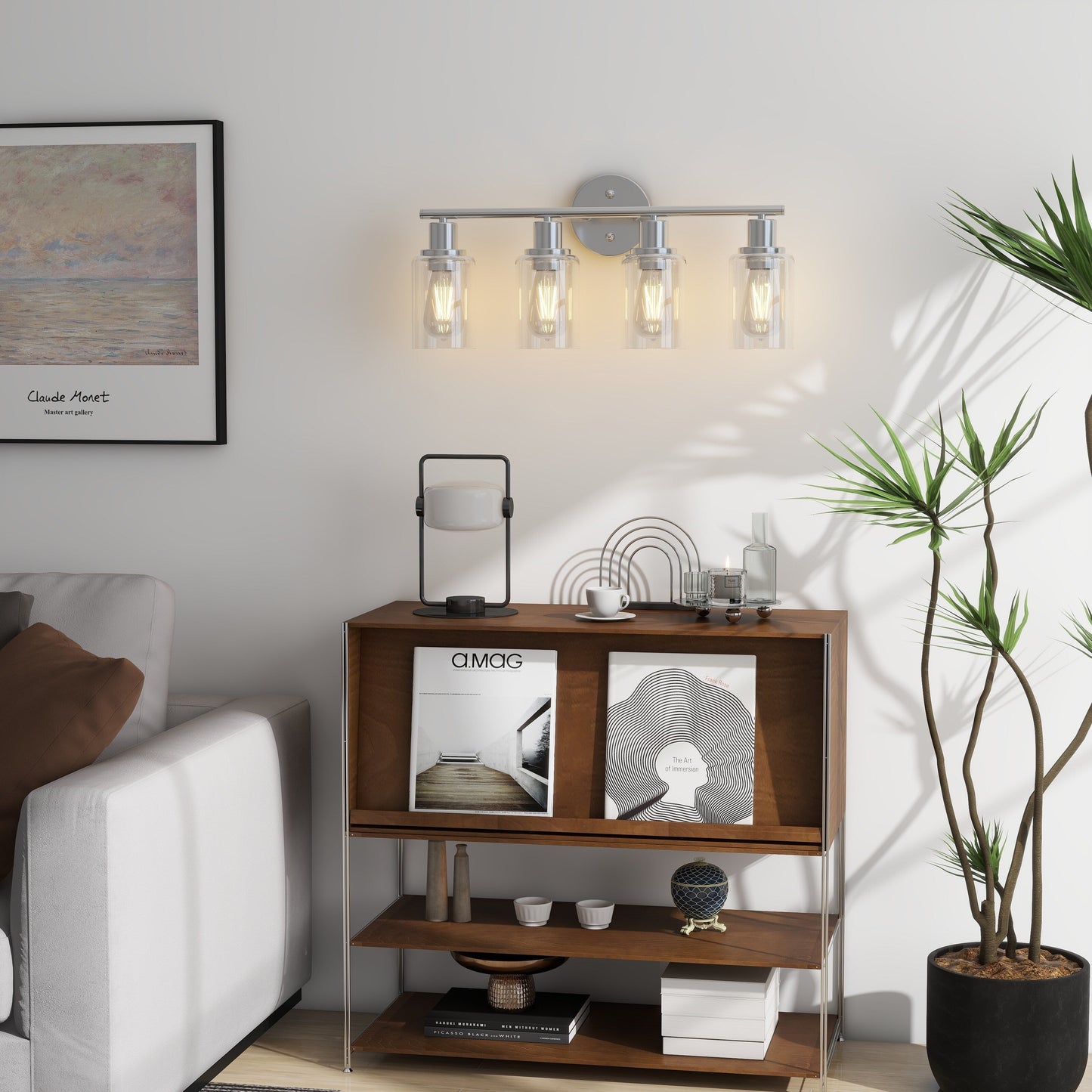 Applique de salle de bain à 4 lampes avec verre transparent