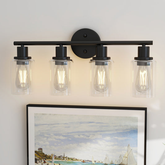 Applique de salle de bain à 4 lampes avec verre transparent