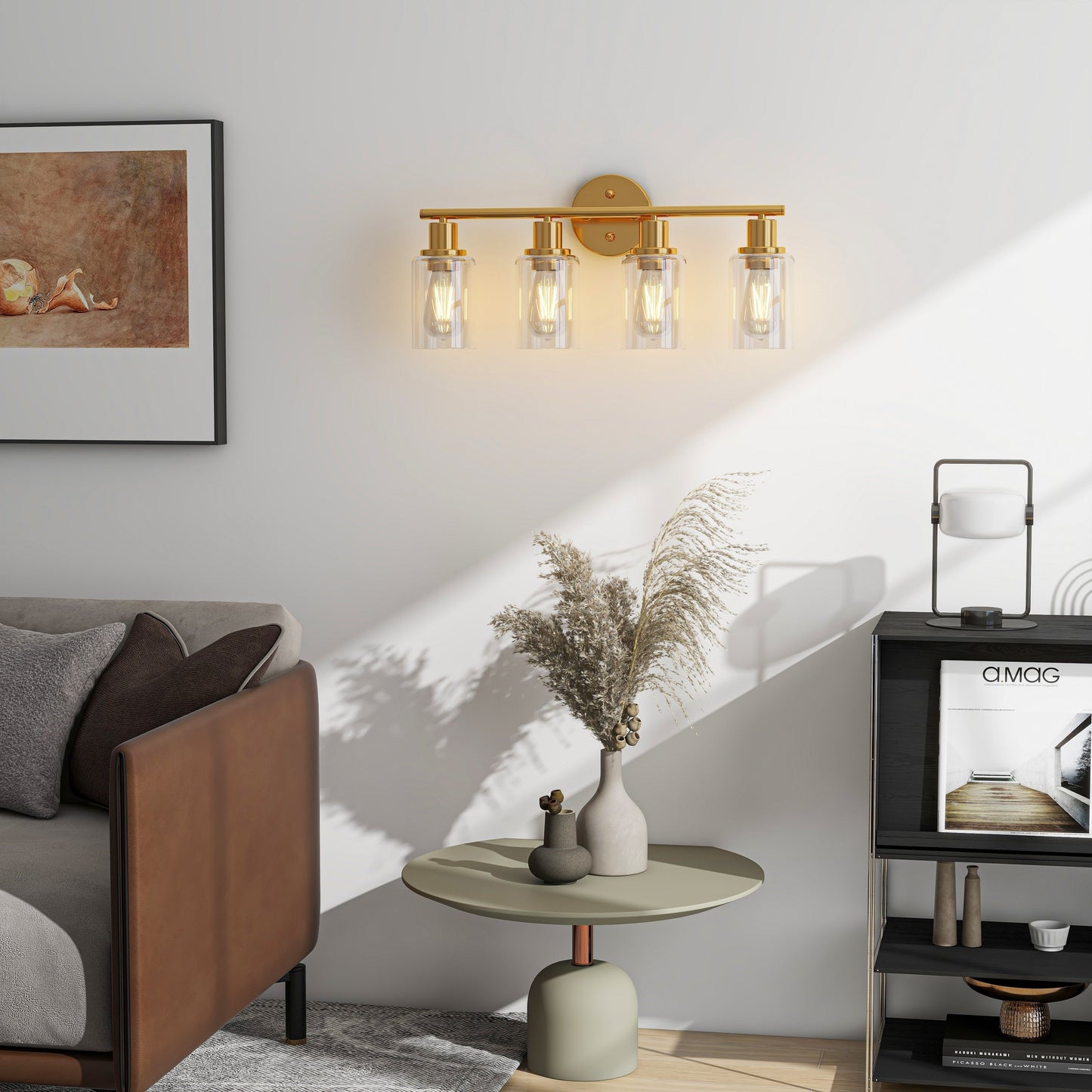 Applique de salle de bain à 4 lampes avec verre transparent
