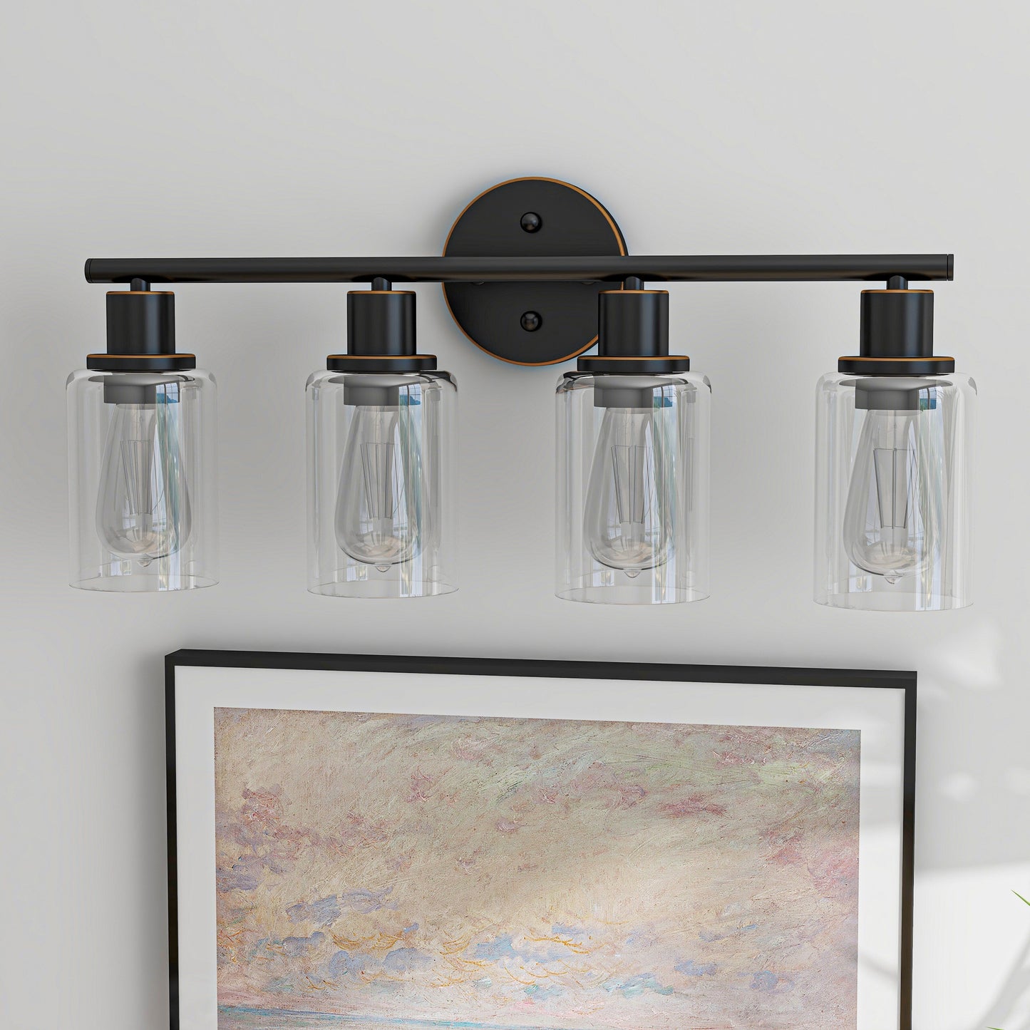 Applique de salle de bain à 4 lampes avec verre transparent