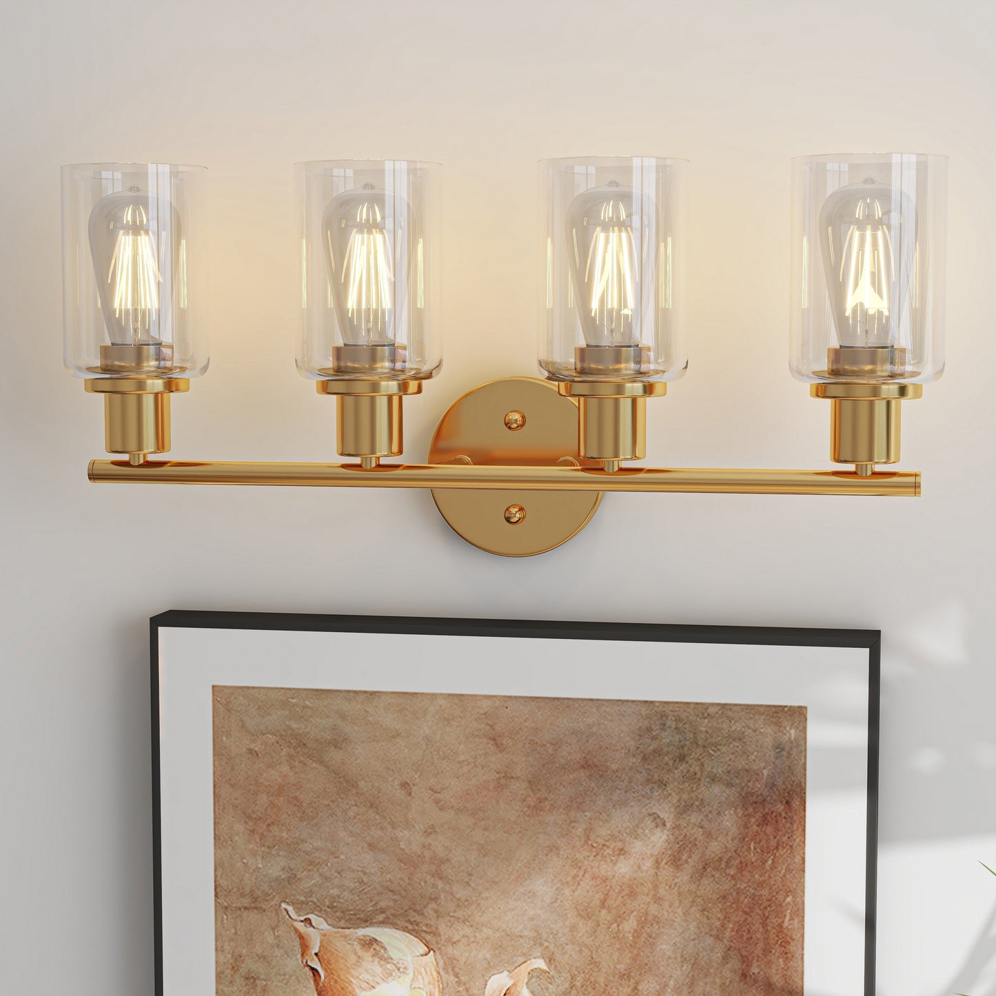 Applique de salle de bain à 4 lampes avec verre transparent
