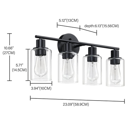 Applique de salle de bain à 4 lampes avec verre transparent