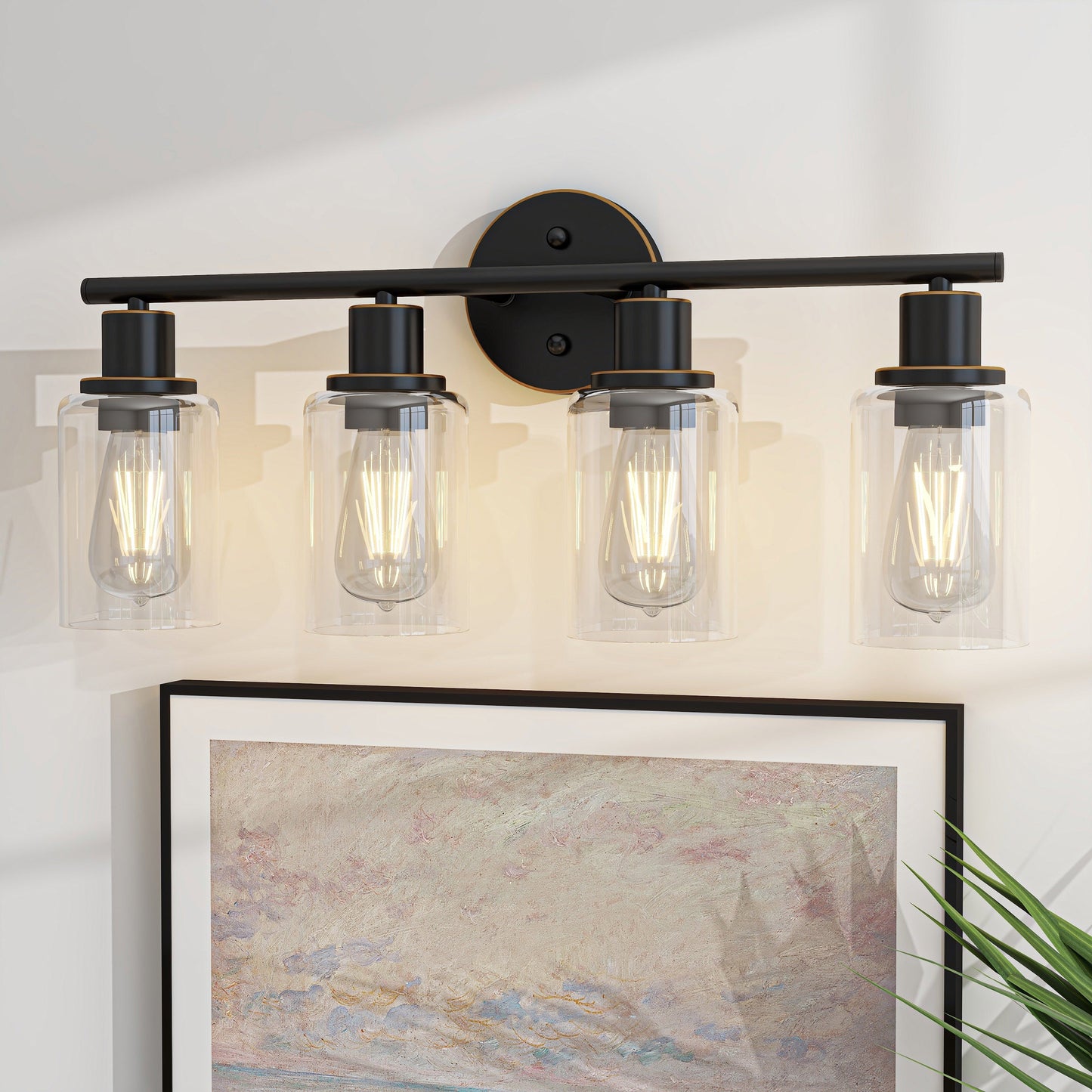 Applique de salle de bain à 4 lampes avec verre transparent