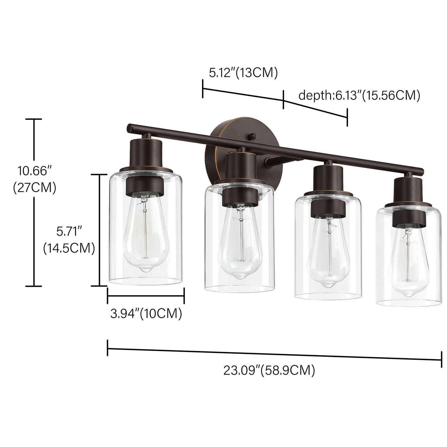 Applique de salle de bain à 4 lampes avec verre transparent