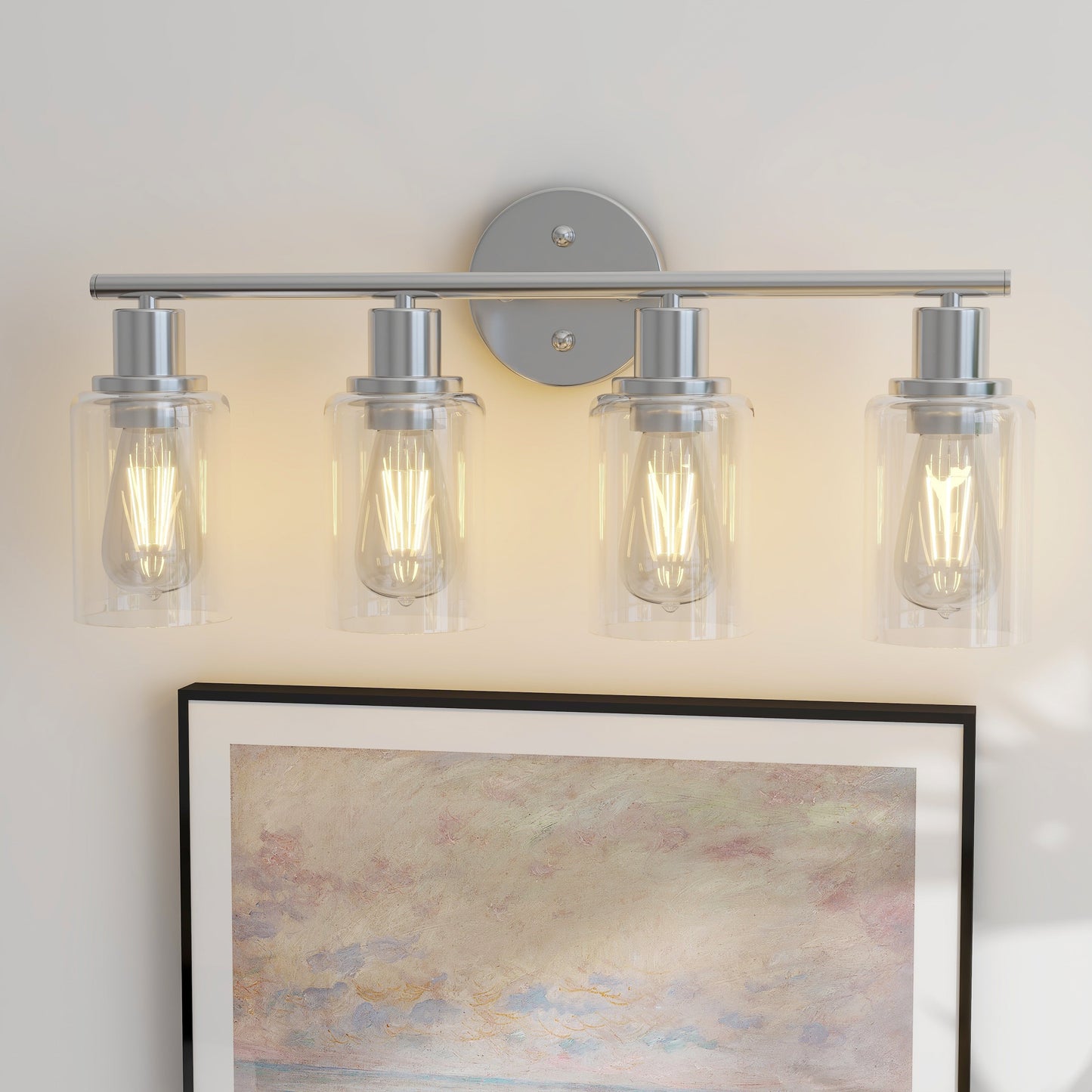 Applique de salle de bain à 4 lampes avec verre transparent