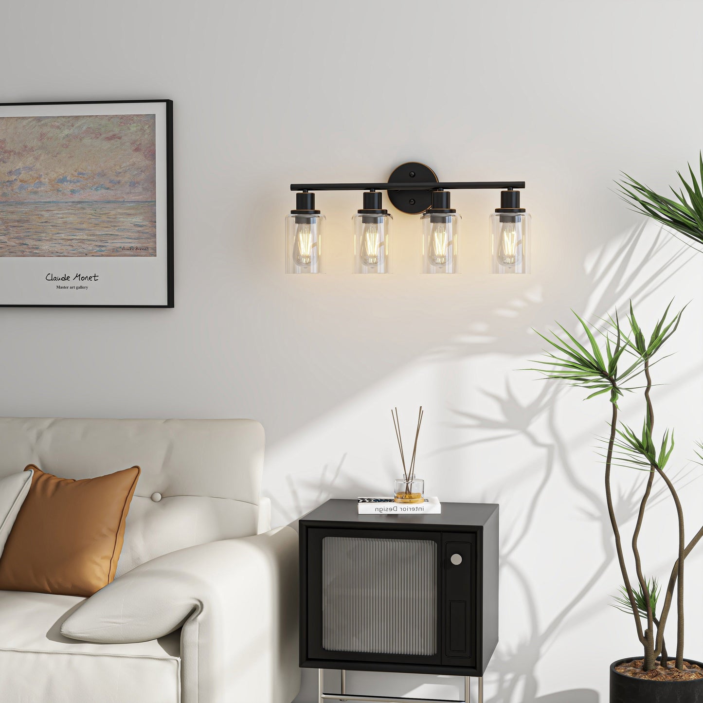 Applique de salle de bain à 4 lampes avec verre transparent