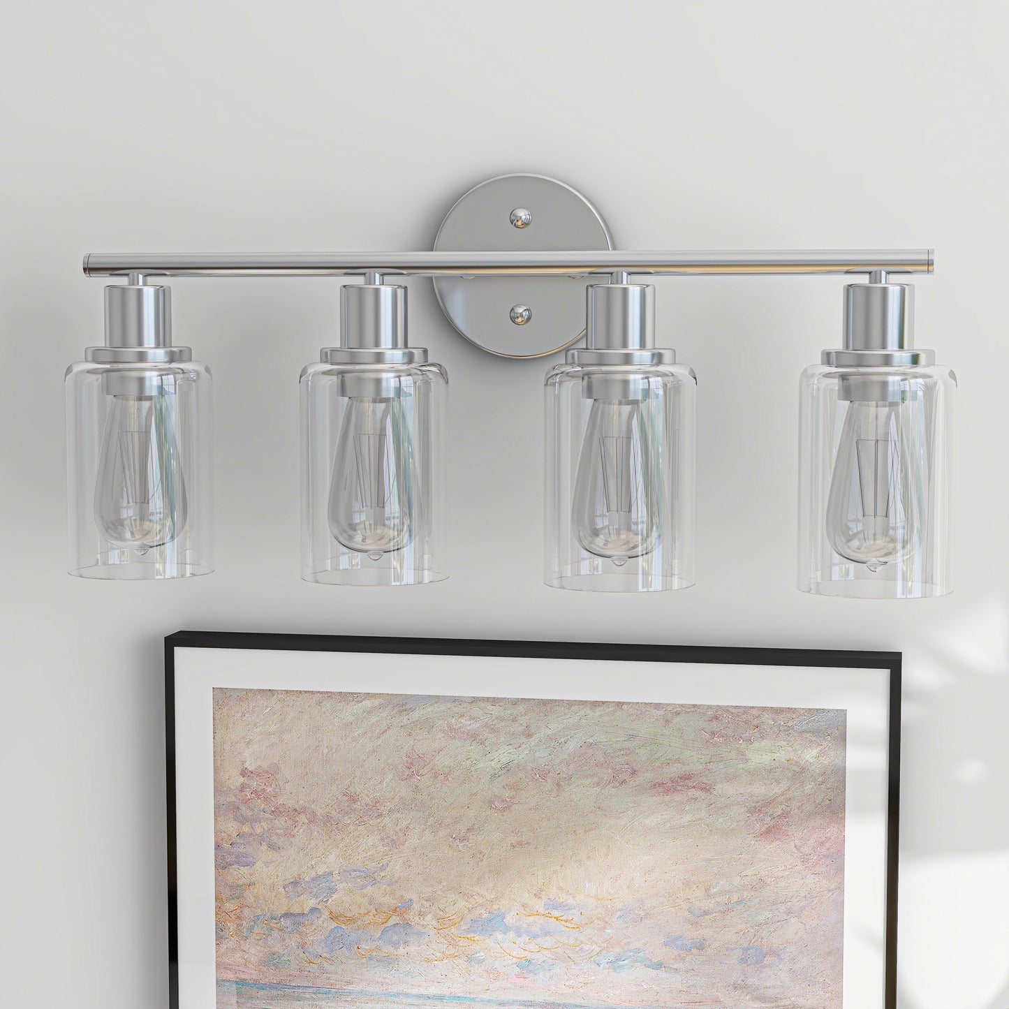 Applique de salle de bain à 4 lampes avec verre transparent
