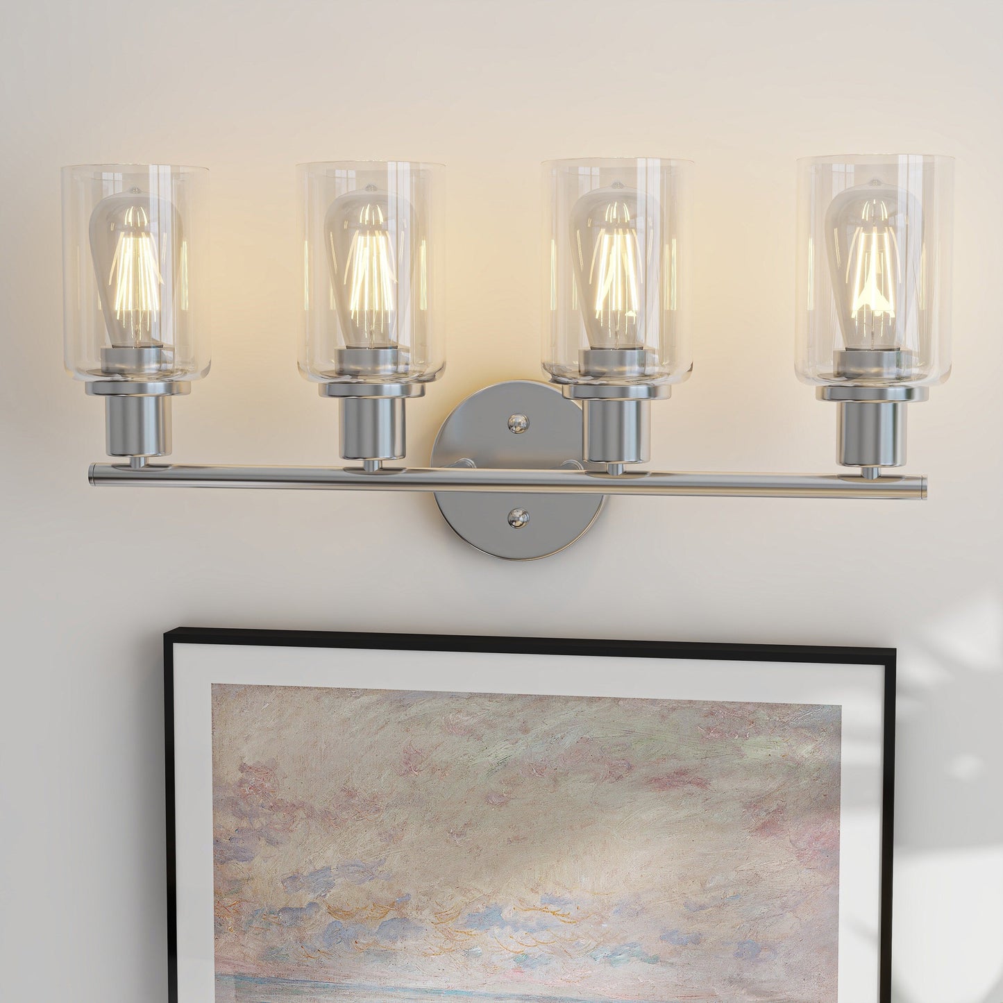 Applique de salle de bain à 4 lampes avec verre transparent