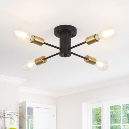Plafonnier semi-encastré industriel à 4 lampes pour cuisine, salle à manger, chambre à coucher, bureau, salon - N/A