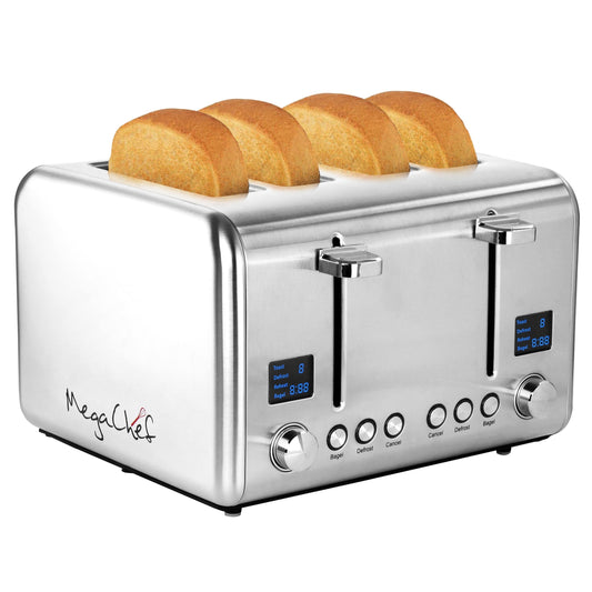 Grille-pain 4 tranches en acier inoxydable argenté