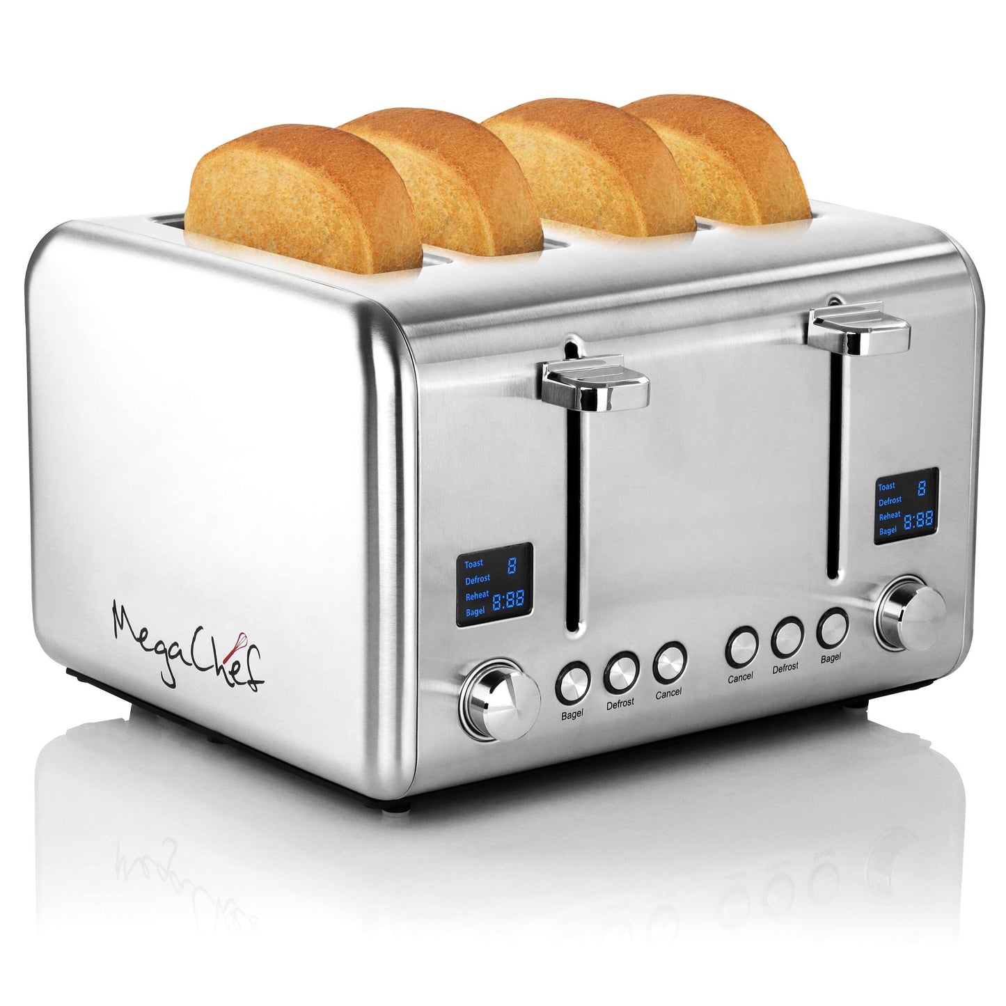 Grille-pain 4 tranches en acier inoxydable argenté