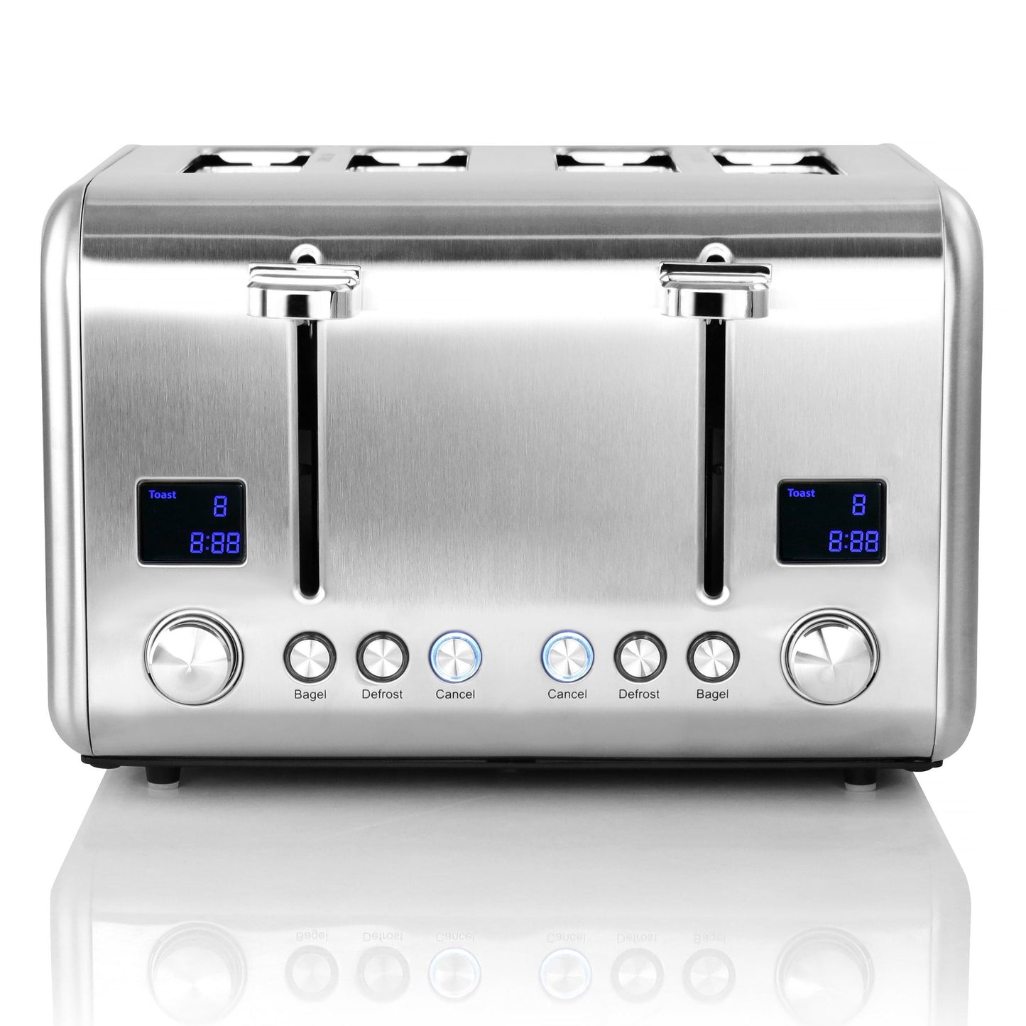 Grille-pain 4 tranches en acier inoxydable argenté