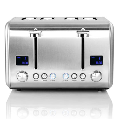 Grille-pain 4 tranches en acier inoxydable argenté