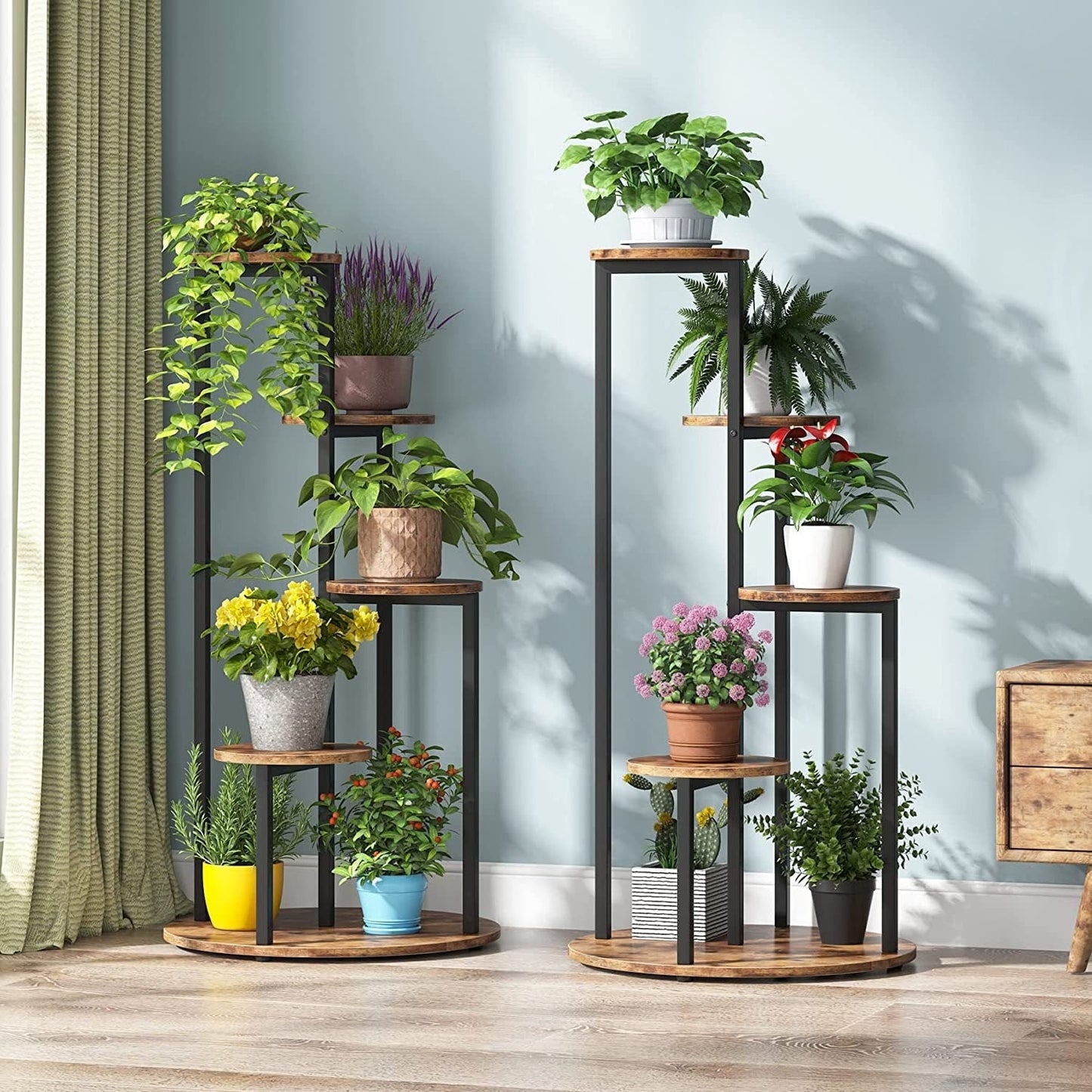 Support pour plantes d'intérieur à 4 niveaux, étagères hautes en bois, lot de 1 – 50 cm (L) x 50 cm (l) x 104 cm (H).