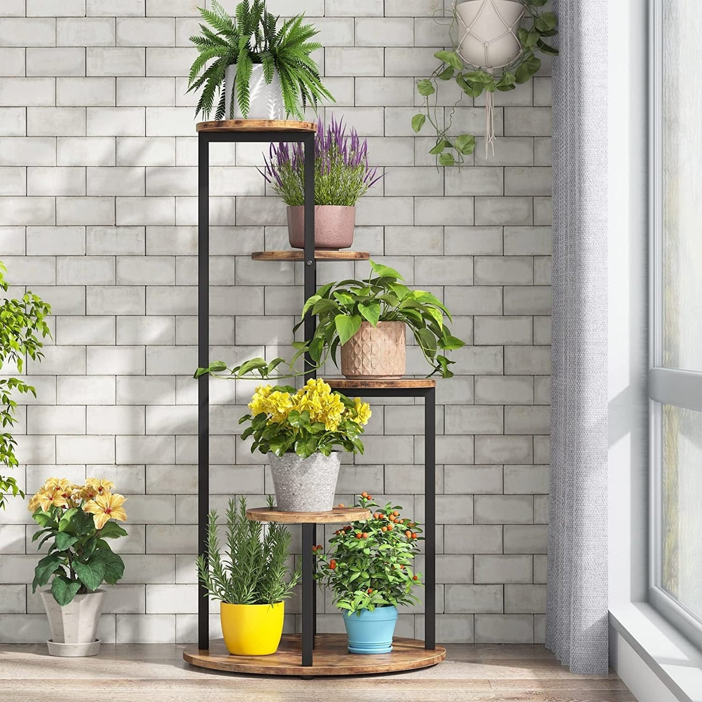 Support pour plantes d'intérieur à 4 niveaux, étagères hautes en bois, lot de 1 – 50 cm (L) x 50 cm (l) x 104 cm (H).