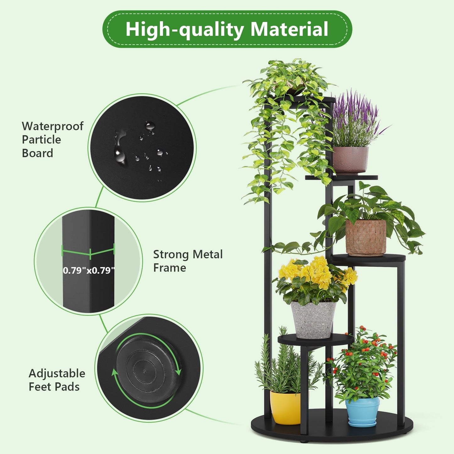 Support pour plantes d'intérieur à 4 niveaux, étagères hautes en bois, lot de 1 – 50 cm (L) x 50 cm (l) x 104 cm (H).