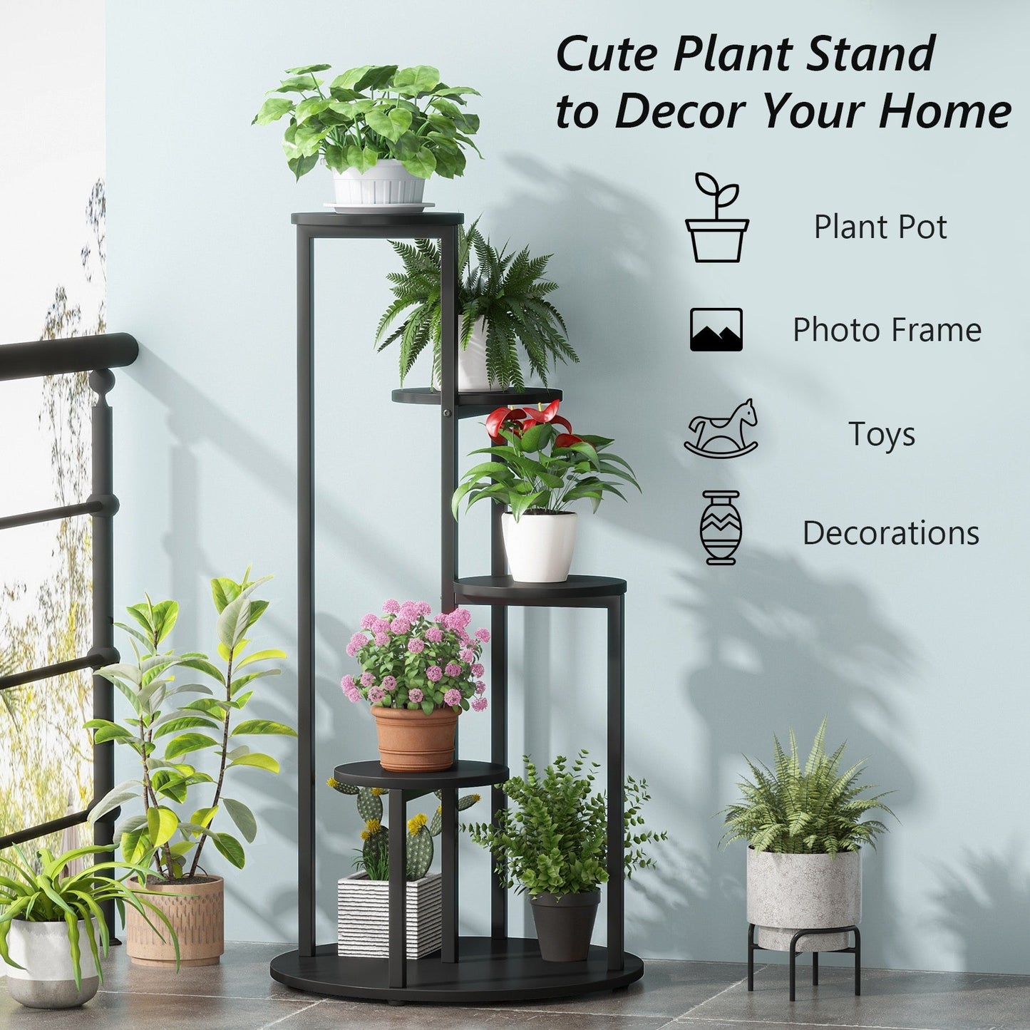Support pour plantes d'intérieur à 4 niveaux, étagères hautes en bois, lot de 1 – 50 cm (L) x 50 cm (l) x 104 cm (H).