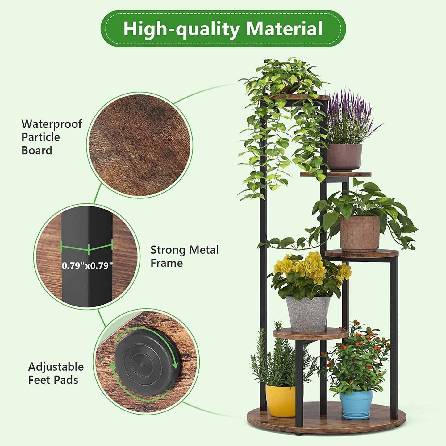 Support pour plantes d'intérieur à 4 niveaux, étagères hautes en bois, lot de 1 – 50 cm (L) x 50 cm (l) x 104 cm (H).