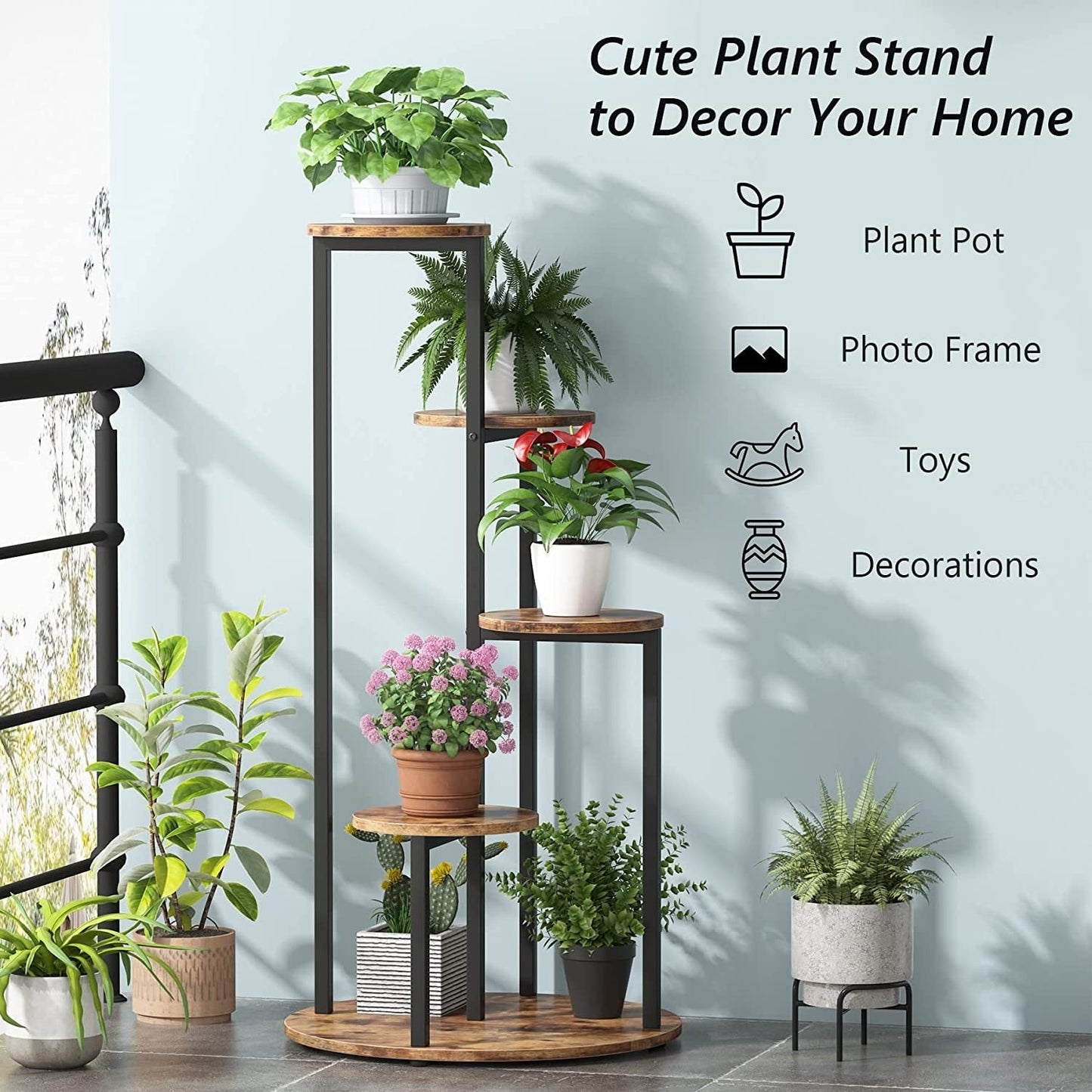 Support pour plantes d'intérieur à 4 niveaux, étagères hautes en bois, lot de 1 – 50 cm (L) x 50 cm (l) x 104 cm (H).