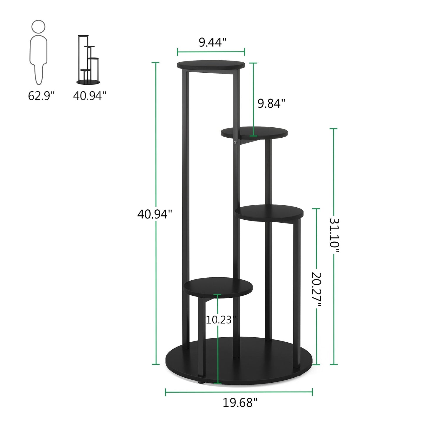 Support pour plantes d'intérieur à 4 niveaux, étagères hautes en bois, lot de 1 – 50 cm (L) x 50 cm (l) x 104 cm (H).