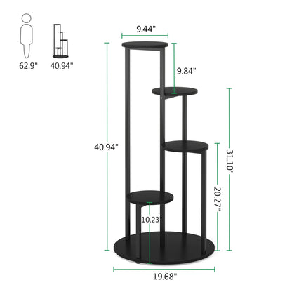 Support pour plantes d'intérieur à 4 niveaux, étagères hautes en bois, lot de 1 – 50 cm (L) x 50 cm (l) x 104 cm (H).
