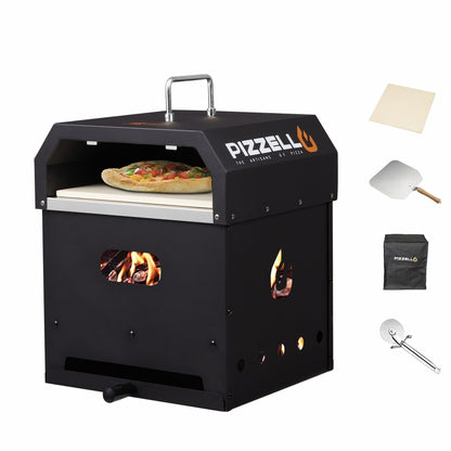 Four à pizza d'extérieur 4 en 1, four à gril amovible à 2 couches, machine à pizza multifonctionnelle avec pierre à pizza - 12 pouces
