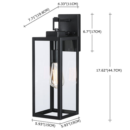 Lot de 4 appliques murales d'extérieur à 1 lampe avec finition noir mat et abat-jour en verre transparent