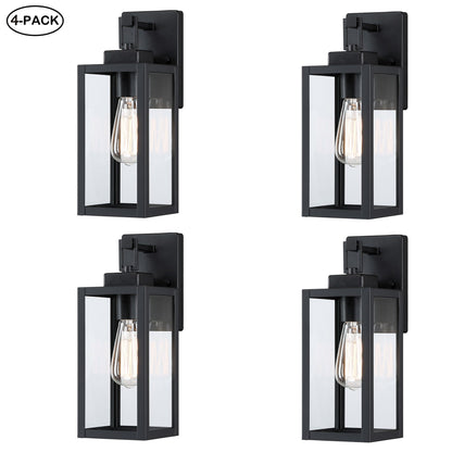 Lot de 4 appliques murales d'extérieur à 1 lampe avec finition noir mat et abat-jour en verre transparent