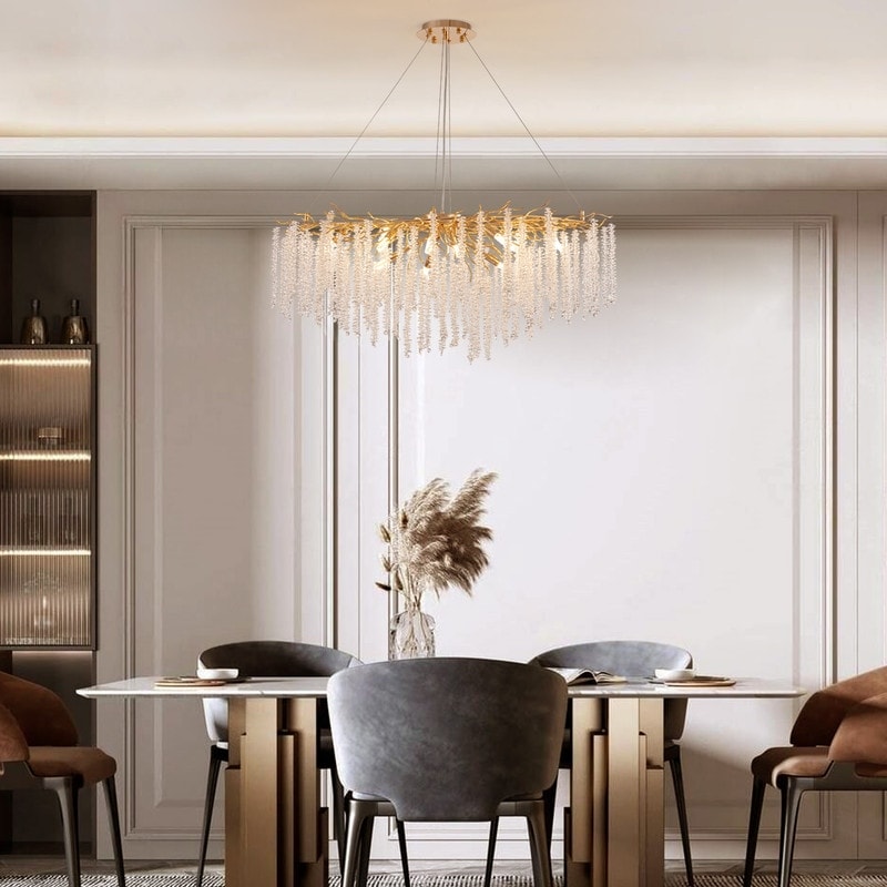Lustre rectangulaire en cristal doré moderne de 40 po, branches d'arbre, luminaire suspendu pour îlot de cuisine, salle à manger