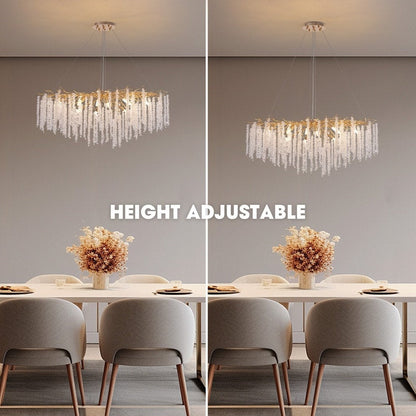 Lustre rectangulaire en cristal doré moderne de 40 po, branches d'arbre, luminaire suspendu pour îlot de cuisine, salle à manger
