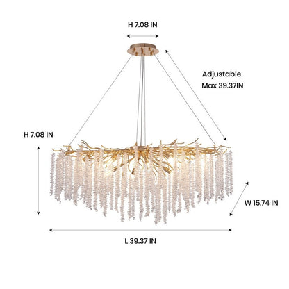 Lustre rectangulaire en cristal doré moderne de 40 po, branches d'arbre, luminaire suspendu pour îlot de cuisine, salle à manger