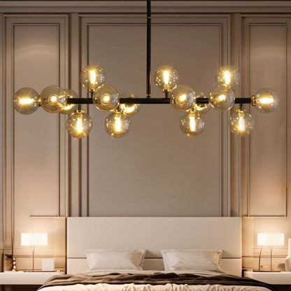 Lustre linéaire moderne du milieu du siècle de 40 po, suspension Spoutnik à 16 ampoules en laiton doré avec globe en verre dépoli pour salle à manger