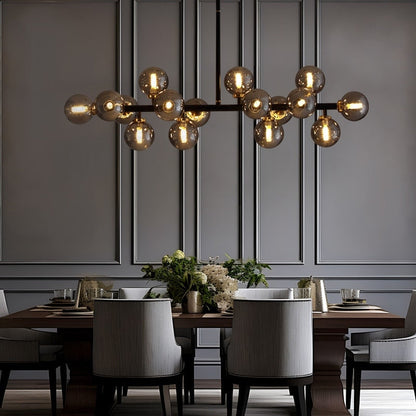 Lustre linéaire moderne du milieu du siècle de 40 po, suspension Spoutnik à 16 ampoules en laiton doré avec globe en verre dépoli pour salle à manger