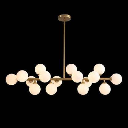 Lustre linéaire moderne du milieu du siècle de 40 po, suspension Spoutnik à 16 ampoules en laiton doré avec globe en verre dépoli pour salle à manger