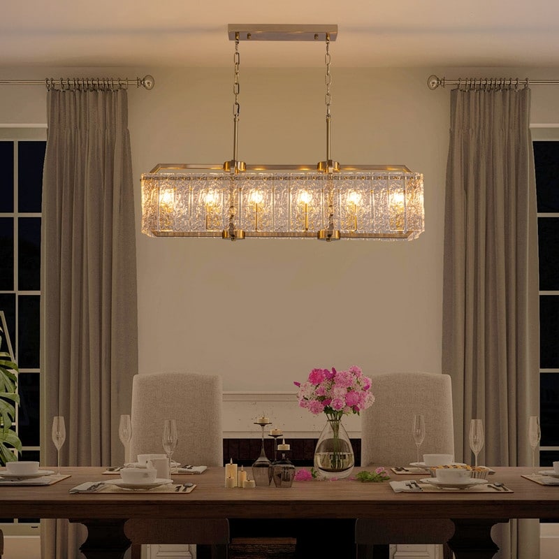 Lustre rectangulaire en cristal moderne linéaire de 40 po, 16 lumières, en laiton doré, pour salle à manger, salon, cuisine, îlot central