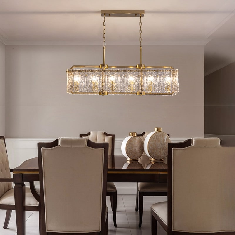 Lustre rectangulaire en cristal moderne linéaire de 40 po, 16 lumières, en laiton doré, pour salle à manger, salon, cuisine, îlot central