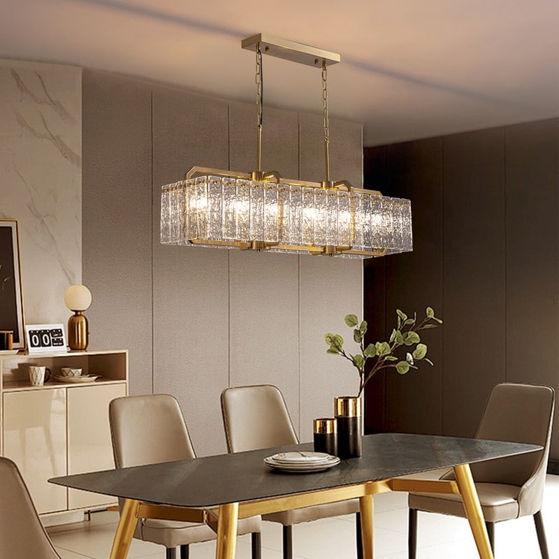Lustre rectangulaire en cristal moderne linéaire de 40 po, 16 lumières, en laiton doré, pour salle à manger, salon, cuisine, îlot central