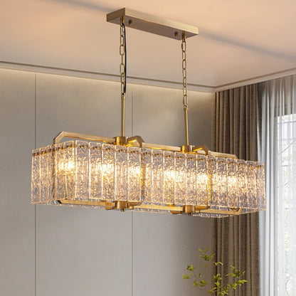 Lustre rectangulaire en cristal moderne linéaire de 40 po, 16 lumières, en laiton doré, pour salle à manger, salon, cuisine, îlot central