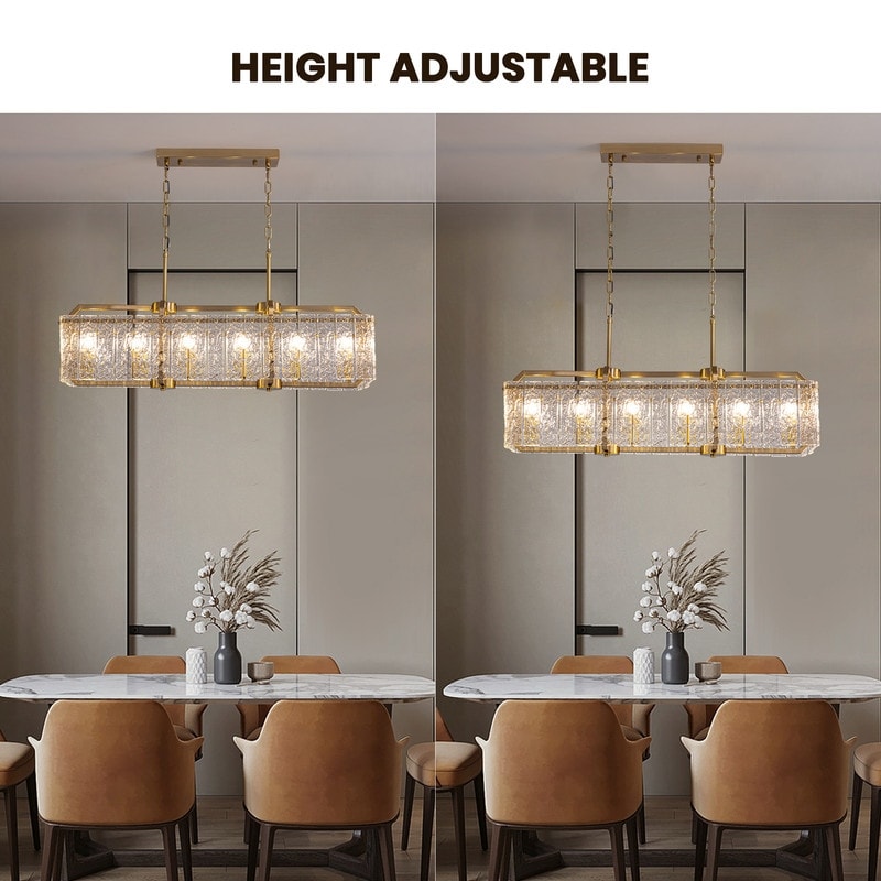 Lustre rectangulaire en cristal moderne linéaire de 40 po, 16 lumières, en laiton doré, pour salle à manger, salon, cuisine, îlot central
